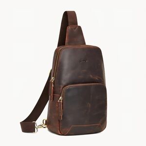 Sleek Brown Leather Unisex Crossbody Bag